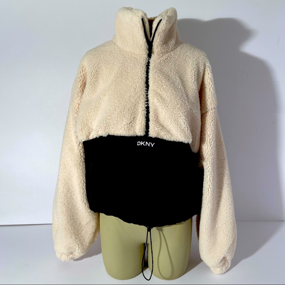 DKNY Cream and Black Fleece Jacket